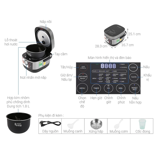 Nồi cơm điện cao tần Toshiba RC-10IP1PV, RC-18IP1PV dung tích 1L, 1.8L - Hàng chính hàng bảo hành 12 tháng.IX1PV & RC-18IX1PV dung tích 1L & 1.8L - Bảo hành chính hãng 12 tháng