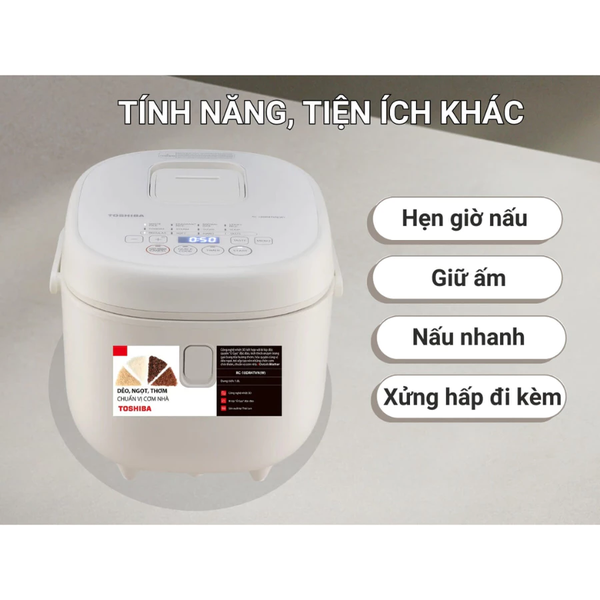 Nồi cơm điện tử Toshiba 1.8L RC-18DR4T(W) TRẮNG-Công suất 850W- 10 chế độ nấu - Bảo hành 12 tháng