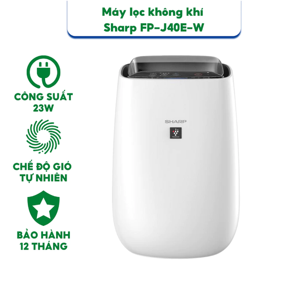 Máy lọc không khí Sharp FP-J40E-W - Công suất 23W - 4 mức độ lọc - Bảo hành chính hãng 12