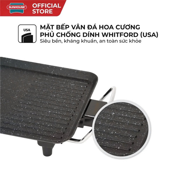 Bếp nướng điện Sunhouse SHD4607 - Công suất 1500W - Một miệng rót mỡ thừa tiện dụng - Bảo hành chính hãng 12 tháng