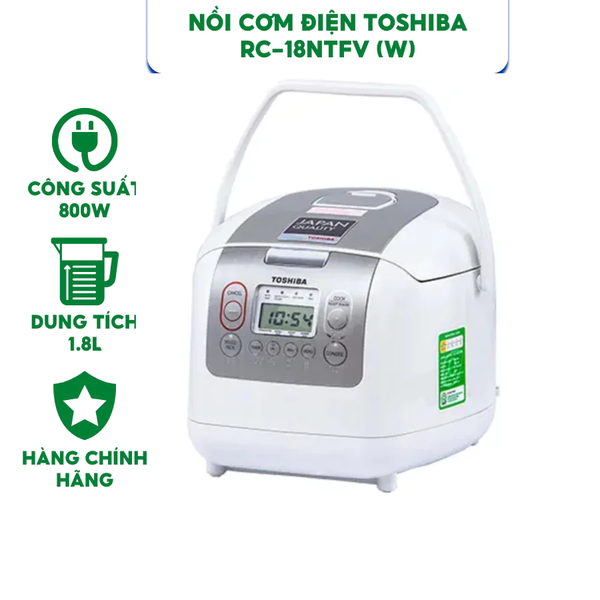 Nồi cơm điện tử Toshiba RC-18NTFV(W) dung tích 1.8L - Hàng chính hãng bảo hành 12 tháng.