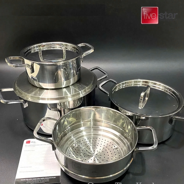 Bộ 4 Nồi Inox 304 Cao Cấp 3 Lớp Roman Fivestar FP-B4005 Nắp Inox 07pcs- Kích thước 16cm/18cm/20cm/24cm - Bảo Hành Chính Hãng