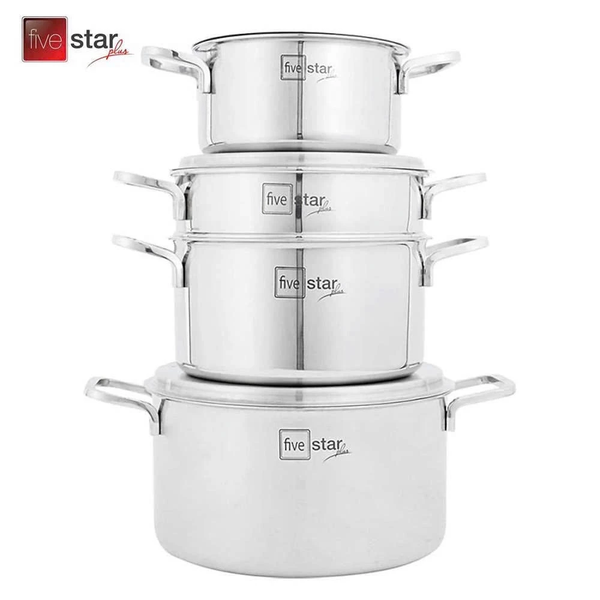 Bộ 4 Nồi Inox 304 Cao Cấp 3 Lớp Roman Fivestar FP-B4005 Nắp Inox 07pcs- Kích thước 16cm/18cm/20cm/24cm - Bảo Hành Chính Hãng