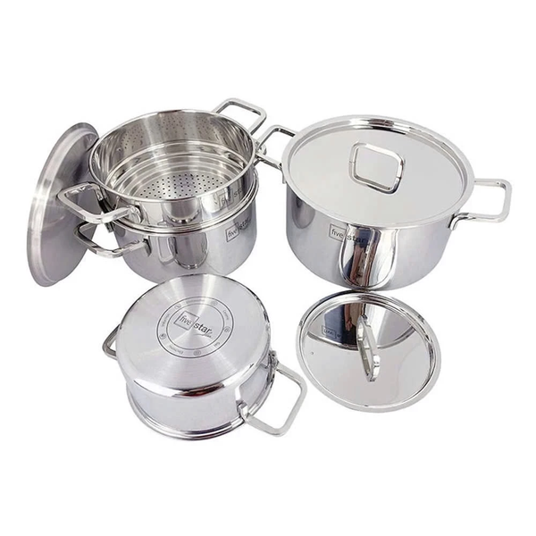 Bộ 4 Nồi Inox 304 Cao Cấp 3 Lớp Roman Fivestar FP-B4005 Nắp Inox 07pcs- Kích thước 16cm/18cm/20cm/24cm - Bảo Hành Chính Hãng