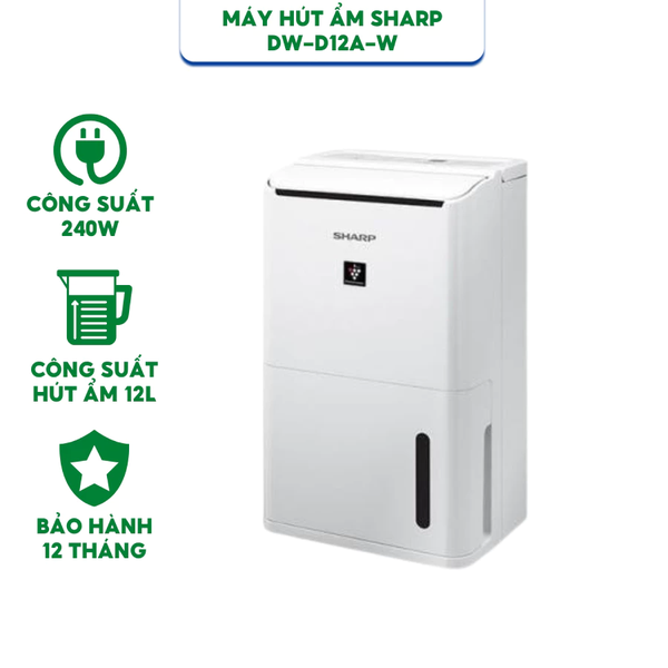 Máy Hút Ẩm Sharp DW-D12A-W  Công Suất 240W  Bảo Hành Chính Hãng 12 Tháng