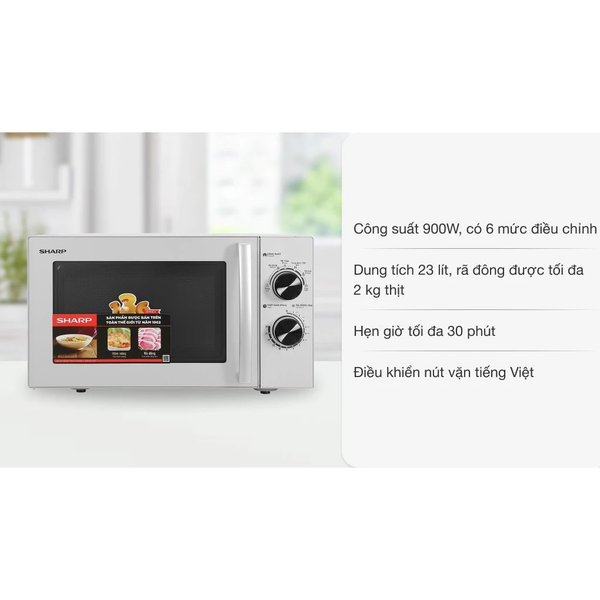 Lò vi sóng Sharp R-32A2VN-S (23L) - Công suất 900W - 6 mức điều chỉnh nhiệt - Bảo hành 12 tháng