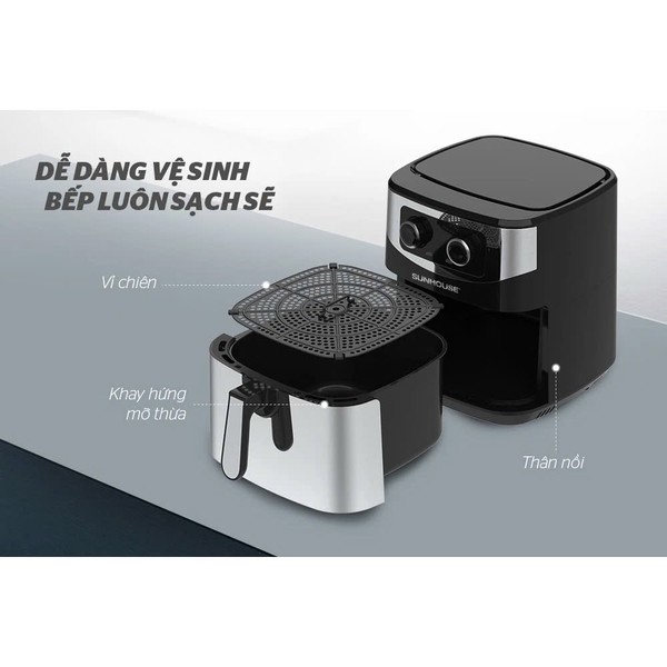 Nồi chiên không dầu Sunhouse SHD4035 - Dung tích 9 lít - Công suất 1800W - Hàng chính hãng bảo hành 12 tháng