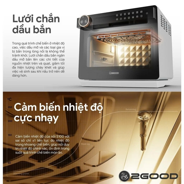 Nồi Chiên Không Dầu Kèm Hấp 2GOOD S100 - Dung tích 20 lít - Công suất 1800W - Hàng chính hãng bảo hành 12 tháng