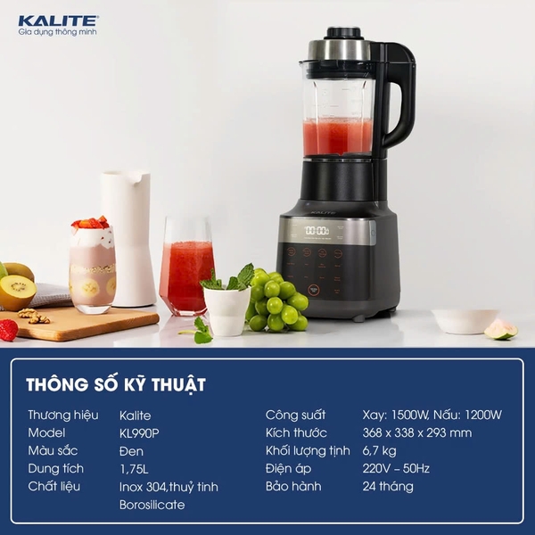 MÁY LÀM SỮA HẠT KALITE KL990P - Dug tích 1,75 lít - Công suất 2700W - Hàng chính hãng bảo hành 24 tháng