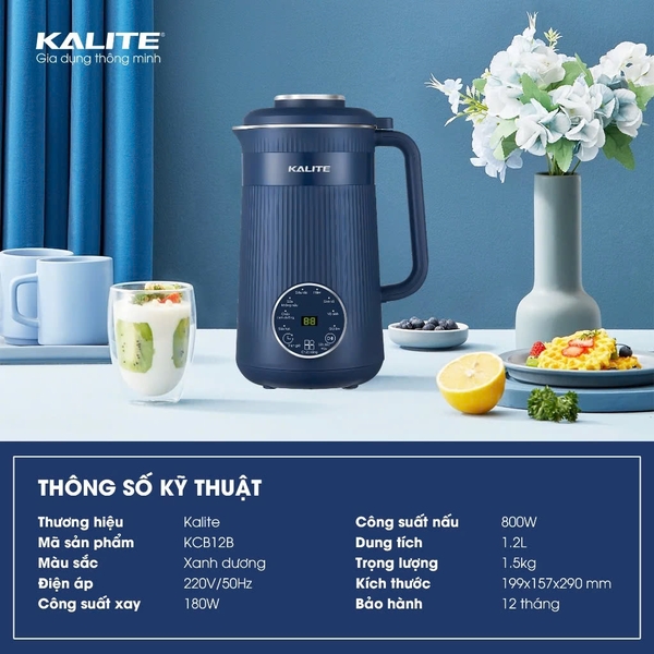 Máy Làm Sữa Hạt Mini Kalite KCB12B - Dung tích 1.2 lít - Công suất 980W - Hàng chính hãng bảo hành 12 tháng