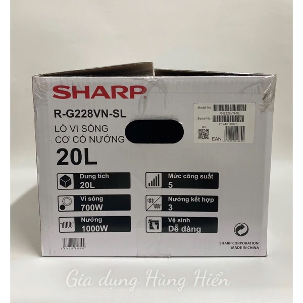 Lò vi sóng Sharp có nướng R-G228VN-SL - Dung tích 20 lít - Công suất 700-1000W - Hàng chính hãng bảo hành 12 tháng