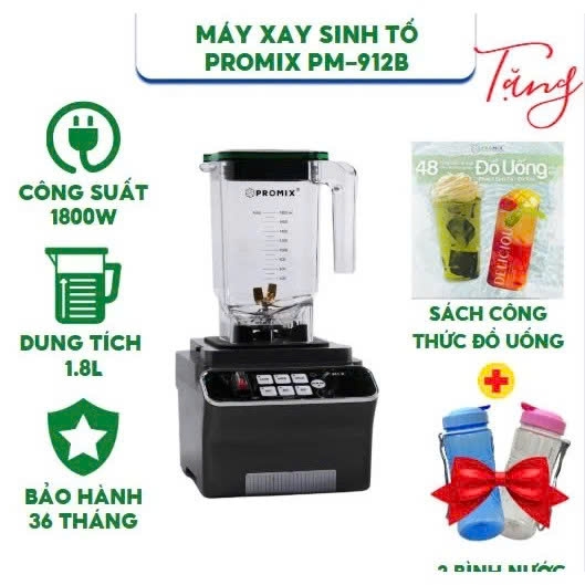 MÁY XAY SINH TỐ CÔNG NGHIỆP PROMIX PM-912B - CÔNG SUẤT 1800W - LƯỠI DAO 6 CÁNH TITAN - BẢO HÀNH ĐỘNG CƠ 36 THÁNG