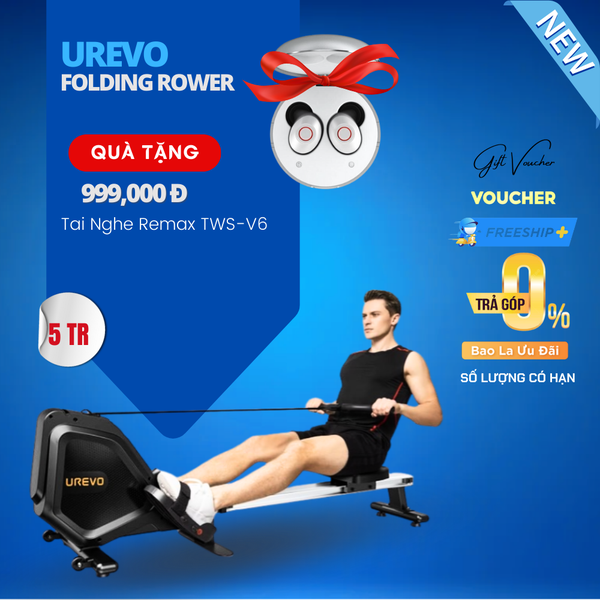 Máy Tập Xô Ngực Tay Xiaomi Urevo Folding Rower Độ Ồn Thấp 35dB Với Thiết Kế Nhỏ Gọn Linh Hoạt, Công Suất Lớn - Hàng Chính Hãng