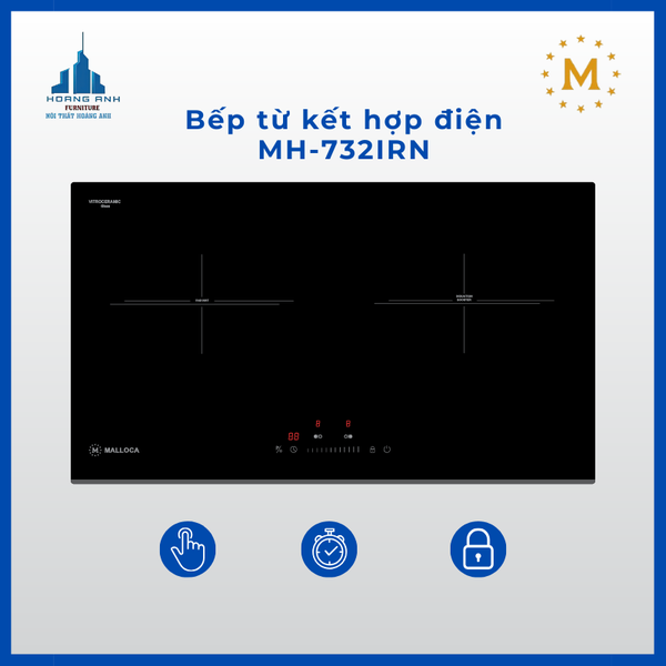Bếp kính âm 1 điện và 1 từ Malloca MH-732 IRN