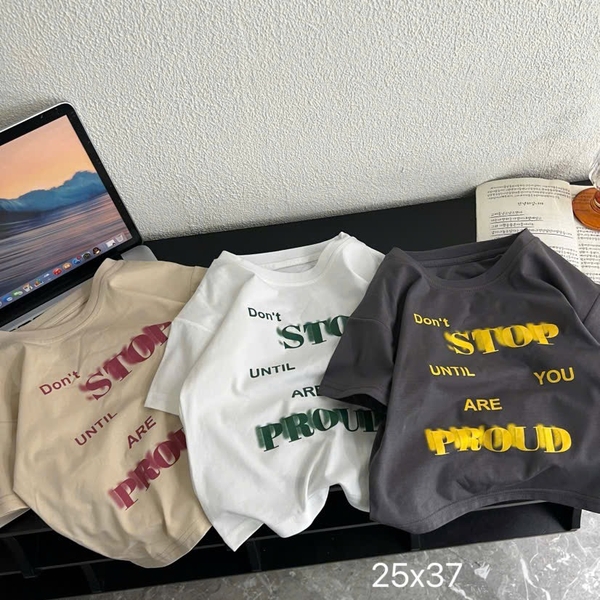 Áo phông don't stop bé trai (ghi, trắng; 90-130)