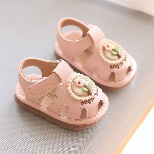 Dép tập đi bé gái thêu hoa (hồng 16-20)