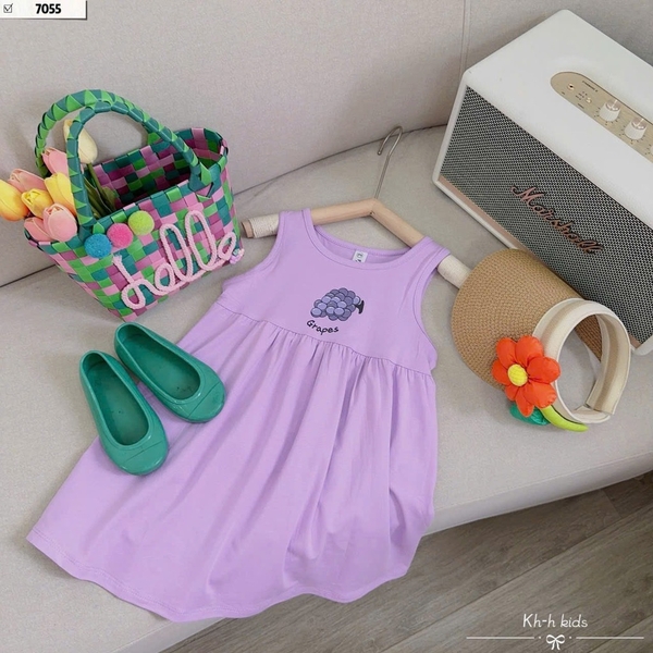 Váy xát nách cotton tím bé gái (8-18kg)