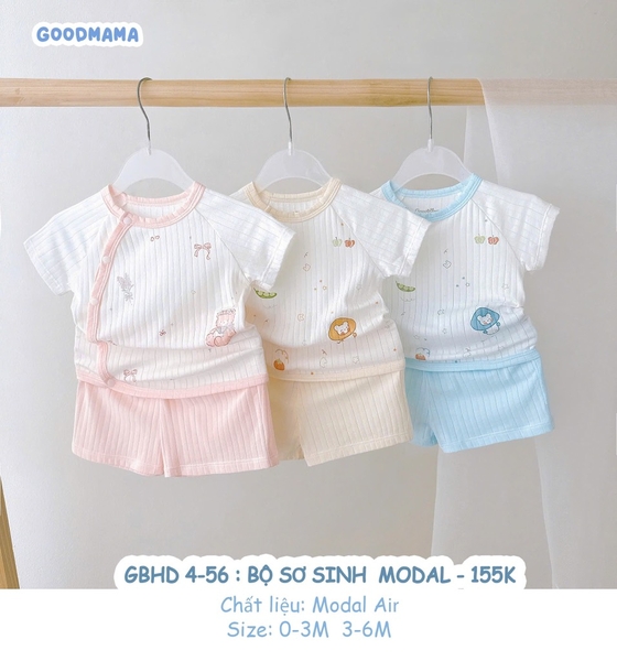 Bộ cộc tay sơ sinh cúc bấm Goodmama ( 0-3, 3-6m)