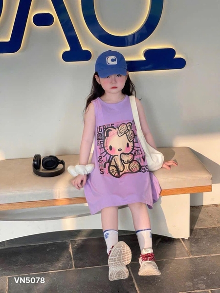 Váy  xát nách Hello kitty tím bé gái (110-150)