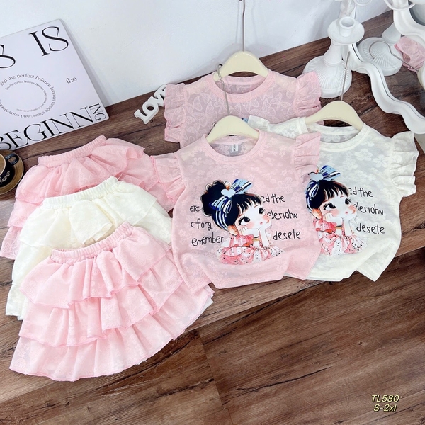 Set áo bèo vai cô gái+ cv tầng ( trắng, hồng)