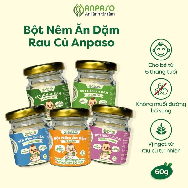 Hạt nêm Anpaso các vị 60g ( rong biển, nấm hương, măng tây, cà rốt)