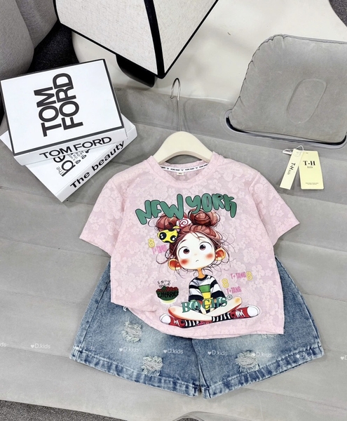 Set quần bò áo phông cô gái New york