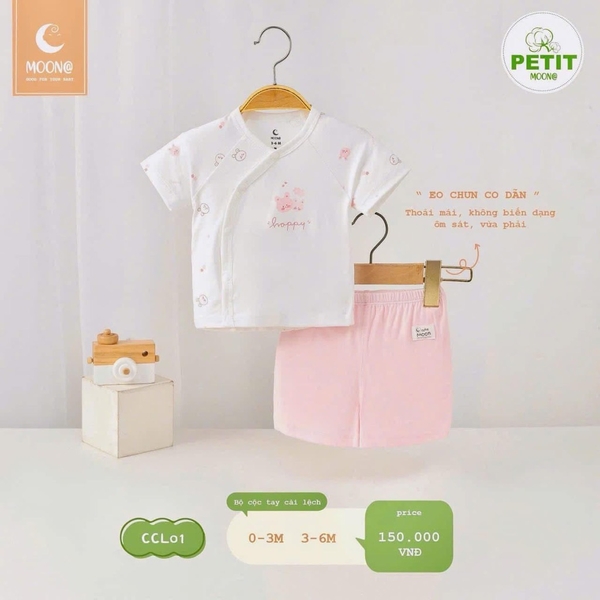 Bộ sơ sinh cộc tay cài lệch Moon