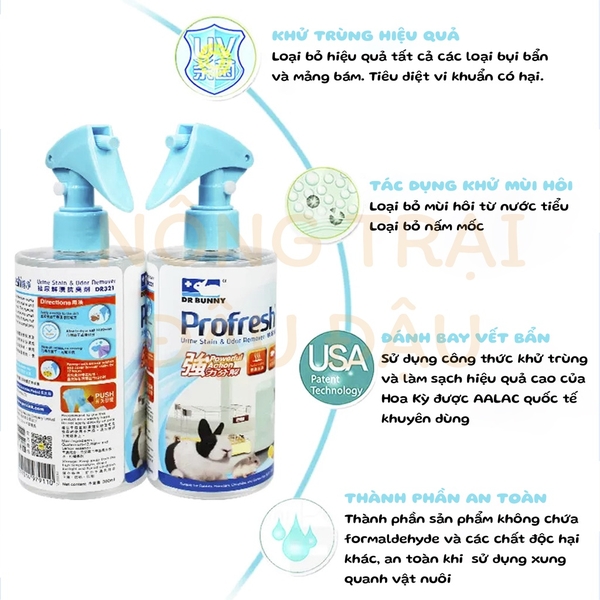 Xịt Khử Mùi Nước Tiểu, Hỗ Trợ Diệt Khuẩn, Vệ Sinh Chuồng Cho Thỏ, Bọ Ú, Chinchilla, Hamster 300ml