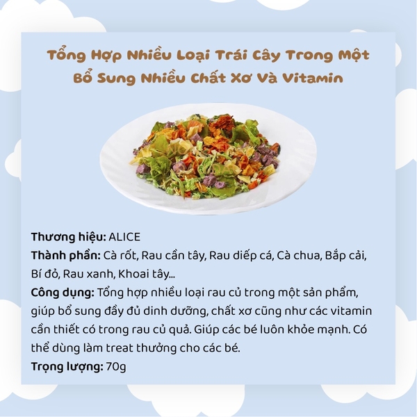 Rau Củ Sấy Khô Thức Ăn Vặt Cho Thỏ, Bọ Ú, Hamster, Chinchilla Hiệu Alice 70g