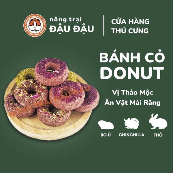 Bánh Cỏ Donut Thảo Mộc Cho Thỏ, Bọ Ú, Chinchilla Ăn Vặt Mài Răng