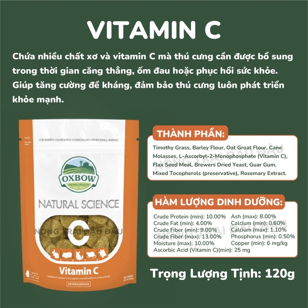 Bánh Cỏ Oxbow Bổ Sung Dinh Dưỡng, Hỗ Trợ Sức Khỏe Cho Thỏ, Bọ Ú, Chinchilla, Hamster Túi Nguyên Hãng