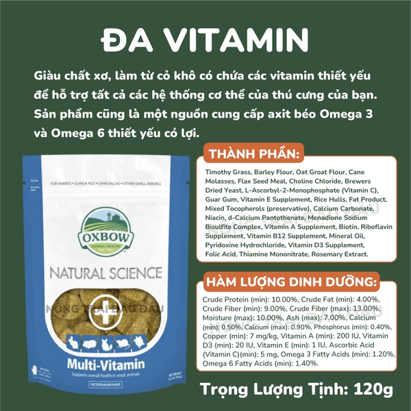 Bánh Cỏ Oxbow Bổ Sung Dinh Dưỡng, Hỗ Trợ Sức Khỏe Cho Thỏ, Bọ Ú, Chinchilla, Hamster Túi Nguyên Hãng
