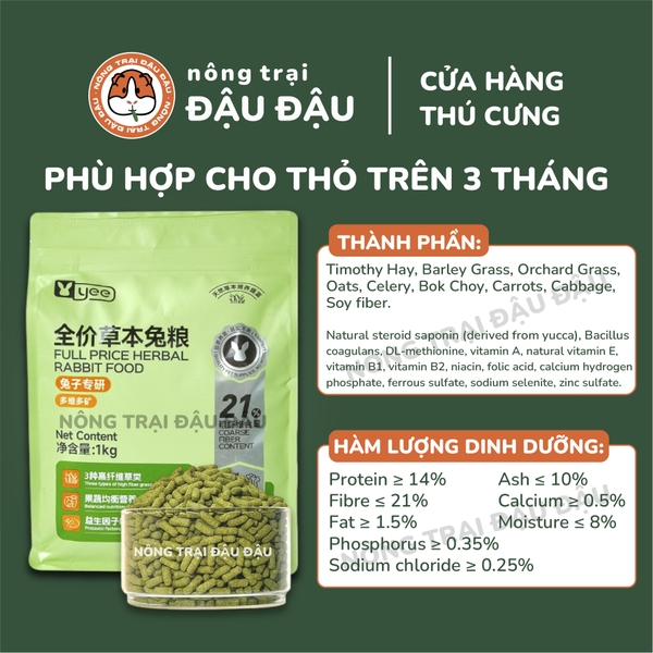 Cỏ Nén Cho Thỏ Hạt Phồng Yee Bổ Sung Rau Củ Giàu Chất Xơ Giảm Mùi Hôi 1kg
