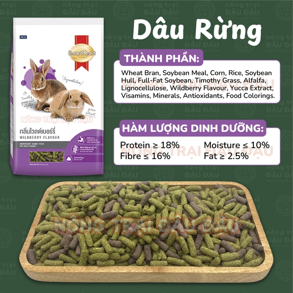 Cỏ Nén Cho Thỏ Smart Heart Dinh Dưỡng Toàn Diện Vị Dâu Rừng Túi 3kg