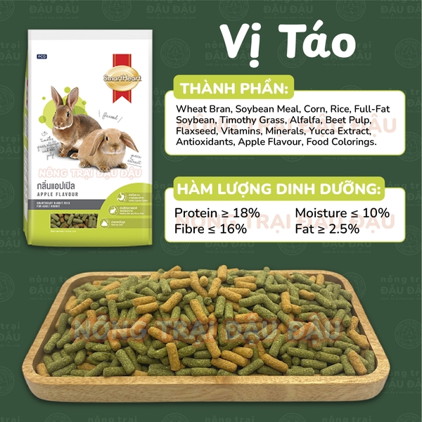 Cỏ Nén Cho Thỏ Smart Heart Dinh Dưỡng Toàn Diện Vị Táo Túi 3kg
