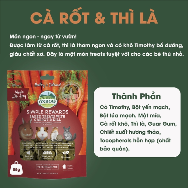 (Túi Nguyên) Bánh Cỏ Oxbow Ăn Vặt Bổ Dưỡng Cho Thỏ, Bọ Ú, Chinchilla, Hamster
