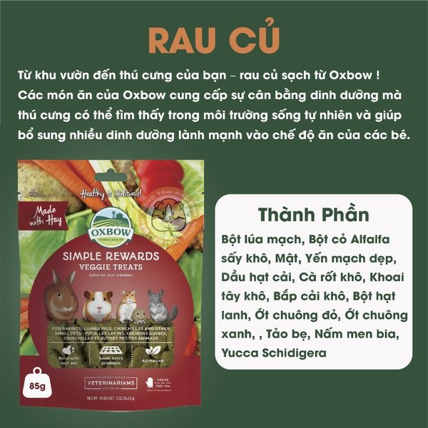 (Túi Nguyên) Bánh Cỏ Oxbow Ăn Vặt Bổ Dưỡng Cho Thỏ, Bọ Ú, Chinchilla, Hamster
