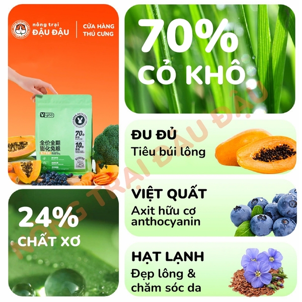 Cỏ Nén Yee Cho Thỏ 70% Cỏ 10% Trái Cây Rau Củ 800g