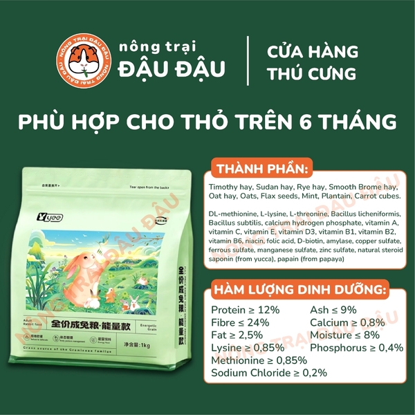 Cỏ Nén Cho Thỏ Yee Hạt Phồng Energetic 90% Thành Phần Từ Cỏ 1kg