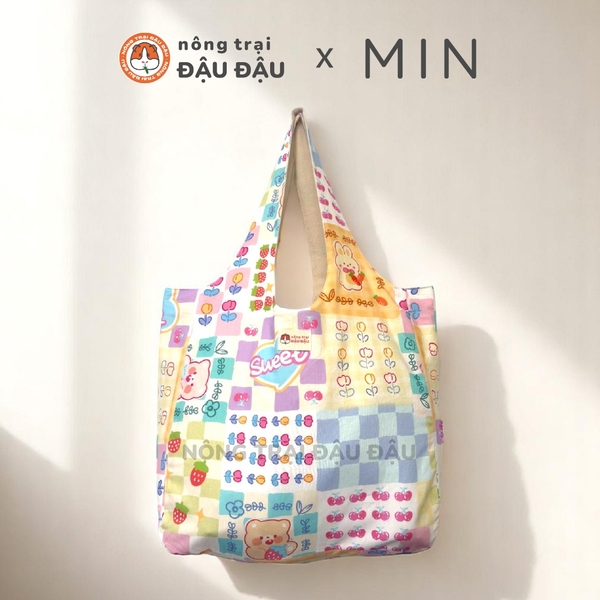 Túi Tote Vải 2 Lớp Quai Tròn Hoạ Tiết Dễ Thương