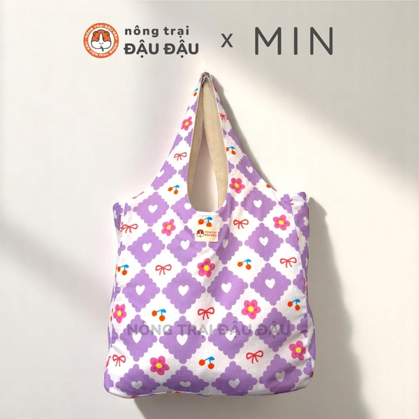 Túi Tote Vải 2 Lớp Quai Tròn Hoạ Tiết Dễ Thương