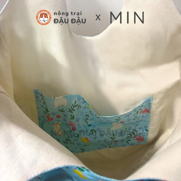 Túi Tote Vải 2 Lớp Quai Tròn Hoạ Tiết Dễ Thương