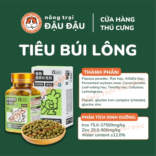 Viên Cỏ Tiêu Búi Lông Hỗ Trợ Tiêu Hoá Cho Thỏ Yee Hộp 45g