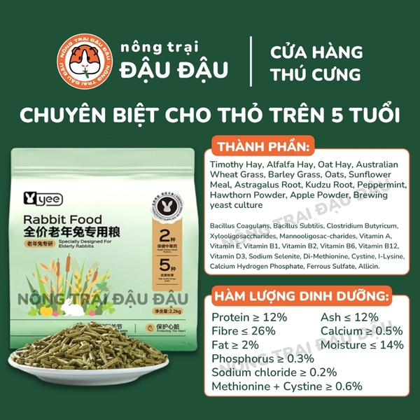 Cỏ Nén Cho Thỏ Lớn Tuổi Yee Giàu Chất Xơ Cân Bằng Dinh Dưỡng 2,2kg