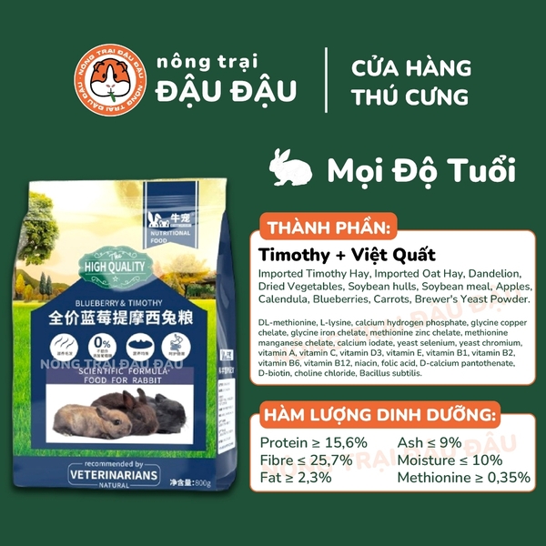 Cỏ Nén Cho Thỏ Niu Chong Giàu Chất Xơ Bổ Sung Việt Quất 800g