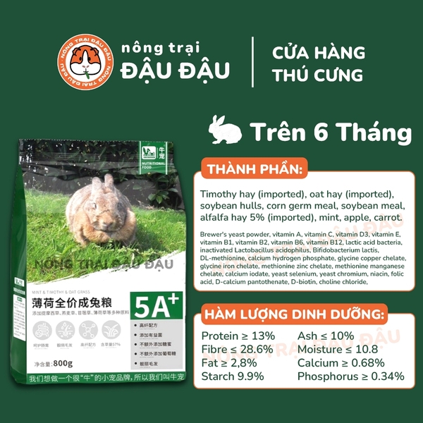 Cỏ Nén Cho Thỏ Hạt Phồng Bổ Sung Bạc Hà Giàu Dinh Dưỡng Niu Chong 800g