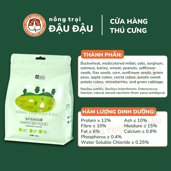 Thức Ăn Hamster Yee Ngũ Cốc Nguyên Hạt Bổ Sung Probiotics 500g