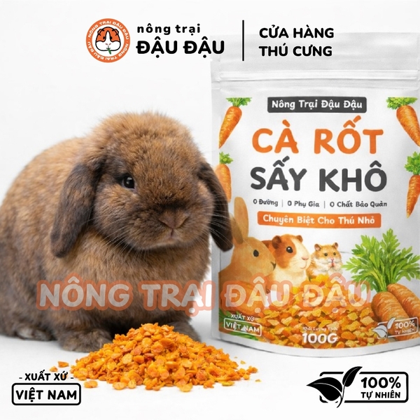 Cà Rốt Sấy Khô Cho Thỏ, Bọ Ú, Chinchilla, Hamster, Thú Nhỏ Giàu Vitamin 100g