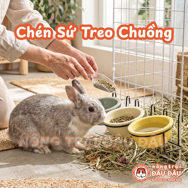 Chén Ăn Treo Chuồng Cho Thỏ, Bọ Ú, Chinchilla, Chó, Mèo Gốm Sứ Cao Cấp