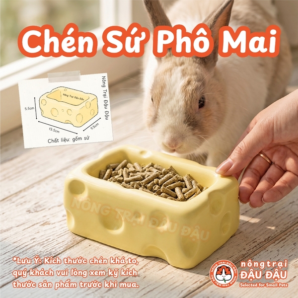 Chén Ăn Cho Thỏ, Bọ Ú, Chinchilla, Mèo, Chó Chất Liệu Gốm Sứ Hình Phô Mai Dễ Thương
